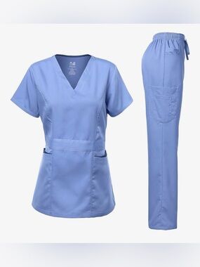 NWT Dagacci Women’s Ceil Blue V-Neck Scrub Top & Pants Set - Medium
